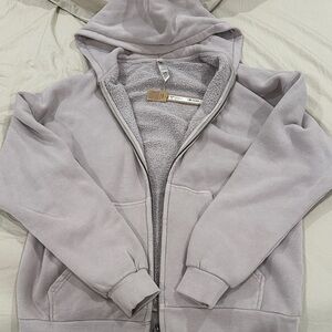 SKIMS Vintage Fleece oversized Zip-Up Hoodie in Stone S NWT